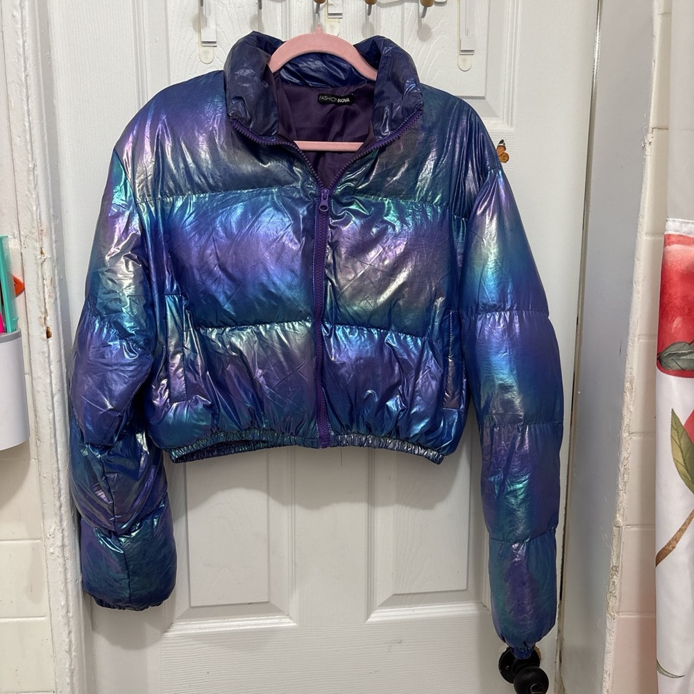Fashion Nova Iridescent Puffer Jacket